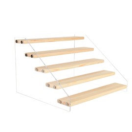 Homakover Tiered Spice Rack Acrylic Wood Board Spice Rack Organizer for Cabinet, Seasoning Organizer Spice Shelf, Space Saving Clear Stand Step Can Organizer for Kitchen Countertop Storage, 5 Tier