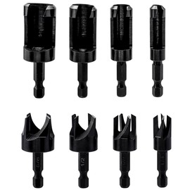 Yakamoz 8Pcs Wood Plug Cutter Set, 1/4" Hex Shank Straight Wood Plug Cutters & Tapered Plug Cutters Set Quick Change Woodworking Hole Saw Cork Drill Bit