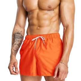 Mens Swim Trunks 5" with Mesh Lining Quick Dry Beach Shorts for Swimming Men Bathing Suit, Orange, Medium Short