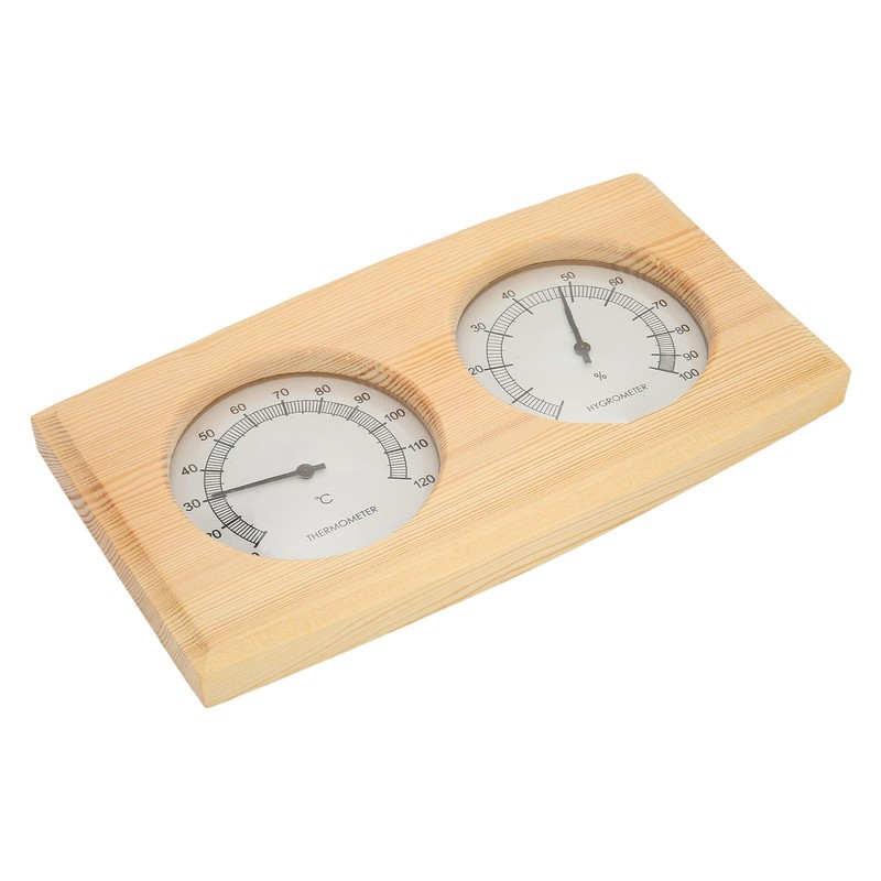 Wooden Thermometer Hygrometer for Sauna Room Double Dial Pointer Type