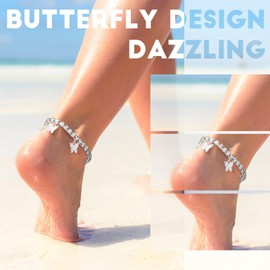 Laumoi 6 Pcs Ankle Bracelets for Women Christmas Rhinestone Stretch Anklet Heart Ankle Bracelets Anklet Jewelry Crystal Foot Chain(Silver, Heart Style), one size, rhinestones