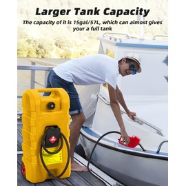 Portable Fuel Caddy 15 Gallon, Fuel Transfer Tank, Portable Gasoline Diesel Fuel Tank with Manual Transfer Nozzle, Diesel Fuel Container, Yellow