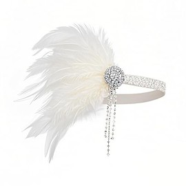 Lovfingu 1920s Headpiece Women Flapper Headband Great Gatsby Accessories Flapper Headpieces Fascinators Tea Party Costumes C03-White