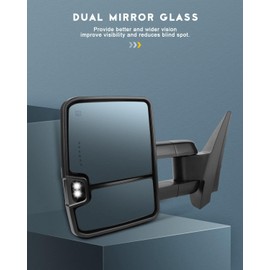 OCPTY Towing Mirrors Fit For 2003-2006 For Chevy Silverado For Gmc Sierra Pickup Power Heated Left Driver Right Passenger Side Tow Mirrors With Led Turn Signal Running Light With Chrome Housing