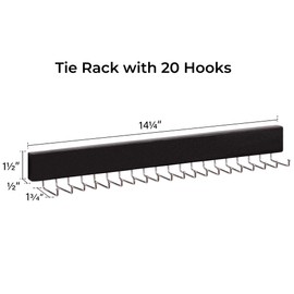 StorageWorks Tie Rack with 20 Hooks, 2-Pack Wall-Mounted Wooden Hangers for Neckties, Belts, Hats, Black