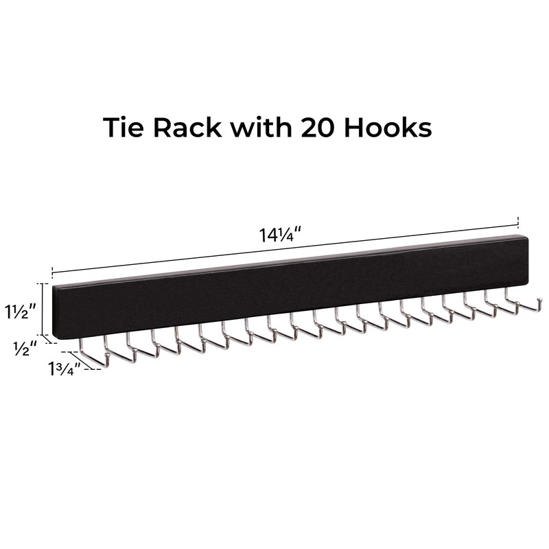 StorageWorks Tie Rack with 20 Hooks, 2-Pack Wall-Mounted Wooden Hangers