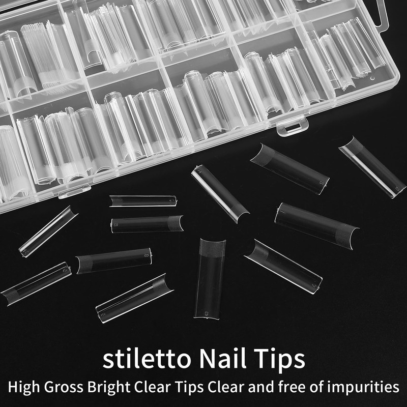 KOXXIAMOQ 240 Pcs Square Nail Tips, Clear Extra Long No