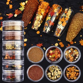 6Pcs Maple Leaf Nail Art Glitter Sequins for Nail Design Flakes Nail Charms Holographic Laser Autumn Leaf Nail Glitter Flakes for Women Thanksgiving Acrylic Nails Decor