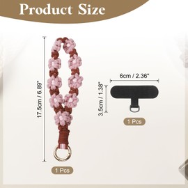 PATIKIL Boho Macrame Keychain, Handmade Wristlet Bracelet Keychain Keyring Holder Key Wrist Lanyard Phone Wrist Strap with T-shaped Pad for Women Girls, Pink Red