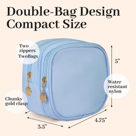 XIAOLER Small Makeup Pouch, Double Zipper Cosmetic Bag, Travel Makeup Bag, Cute Makeup Bag for Purse, Mini Toiletry Bag (blue)