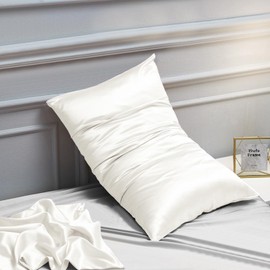 NTBAY Pack of 2 50 x 90 cm Silk Satin Pillowcases for Hair and Skin, Luxury and Silky King Size Pillowcases with Envelope Closure, White