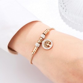 HUSIVZI Pulseras de Mujer, Pulseras Mujer Arbol de la Vida, Pulsera Ajustable, Pulsera de Acero Inoxidable, Regalo de cumpleaños para la esposa, novia, Regalo del día de San Valentín, Regalo del Aniversario.
