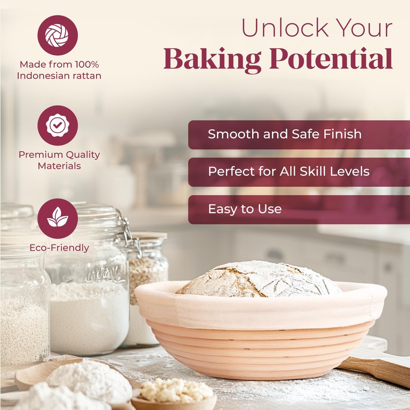 Sourdough Bread Baking Supplies with 2 Banneton Bread Proofing Basket