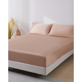 ZonLi Cooling Fitted Sheets,100% Rayon Derived from Bamboo Cooling Fitted Sheet Queen Size for Hot Sleeper, Deep Pocket Up to 37", Soft Bed Sheets, Hotel Silky Bedding Set,Cameo Rose