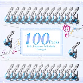 Kanayu 100 Pack Wired Earbuds Bulk Earbuds for Classroom Ear Headphones Wired Basic Student Earbuds No Microphone with 3.5 MM Jack for Kids Schools Libraries Laptop, Individually Bagged (Blue)