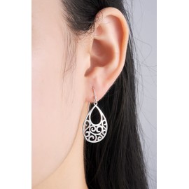 Sterling Silver Filigree Minimalist Design Of Peacock Dangle Drop Earrings For Sensitive Ears By Ganga Jewells, Sterling Silver, No Gemstone