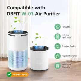 W-01 Replacement Filter Compatible with DBFIT W-01 Air Purifi-er Air Cleaner, 3-IN-1 H13 True HEPA Filter, Activated Carbon Filter and Pre-Filter for Dust Smoke Pet Hair Odor, 2 Pack, White