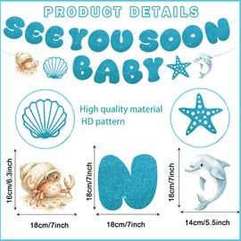 2pcs See You Soon Baby Banner and 8pcs Underwater World Themed Hanging Swirls Decor Sea You Soon Baby Shower Decorations for Under The Sea Themed Boy Baby Shower Decorations, Gender Reveal Events
