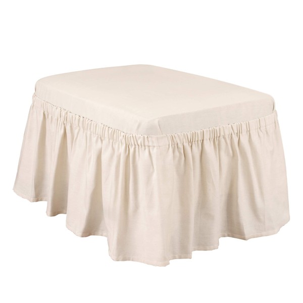 SureFit Cotton Duck Ottoman Slipcover Full Length Relaxed Fit/100% Cotton/Machine Washable, Natural, 1 Count (Pack of 2)