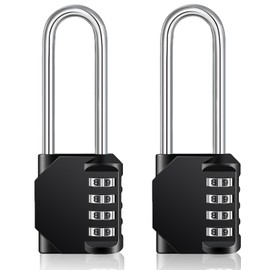 ZHEGE Number Padlock, Long Shackle, Large Combination Locks, 4-Digit Lock Combination Code, High Shackle Outdoor for Doors, Garden Fences, Weatherproof, 2 Pieces, Black