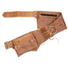 Unisex Leather Cowboy festival hip waist utiliy bag-Brown-S/M