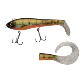 Abu Garcia Svartzonker McHybrid Fishing Hook | Hard Lures, Predator Fishing, Pike | Supplied with Paddle Tail and Curl Tail - 74g | 165mm - Red Sucker