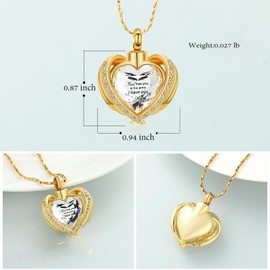 Imrsanl Angel Wing Heart Urn Pendant Necklaces for Women Girls Crystal Birthstone Cremation Jewelry Urns for Human Ashes Memorial Locket Keepsake Jewelry(Gold-White)