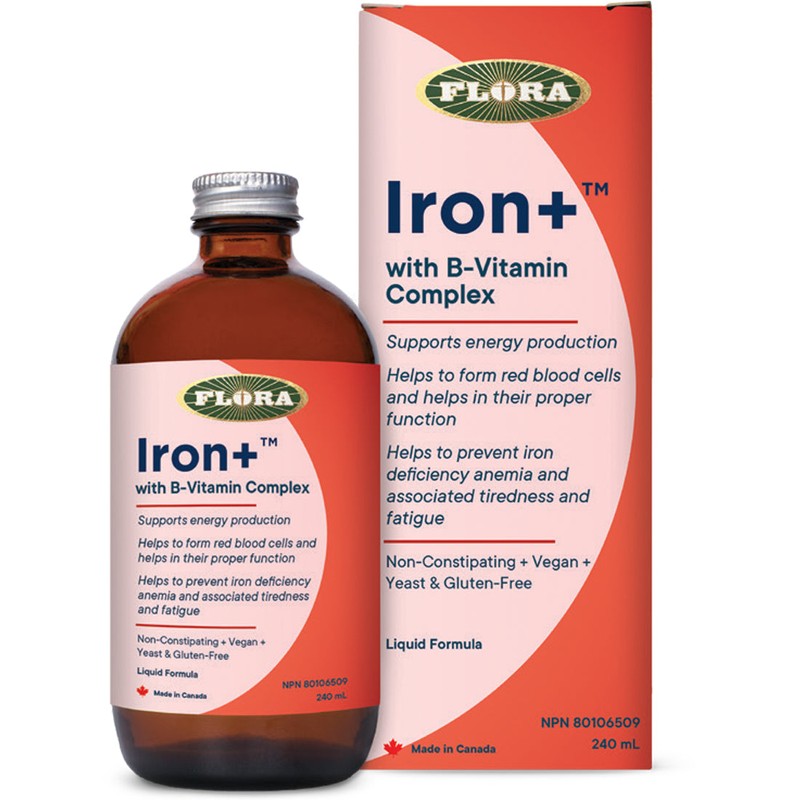 Flora Iron Plus B-Complex Liquid Iron Formula, Highly Absorbably, Non-constipating,