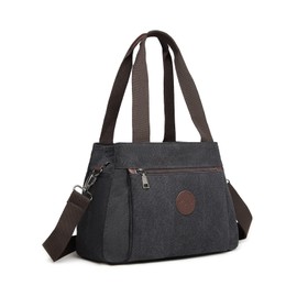 KONO Canvas Handbag Women Shoulder Bag, black, Retro