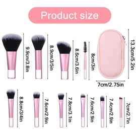 10 PCS Mini Travel Makeup Brush Set with Pouch, Pink Portable Travel Makeup Brushes for Foundation Eyeshadow Powder Blush Contour & Concealer