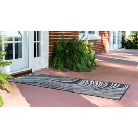 Unique Loom Outdoor Modern Collection Area Rug - Pool (2' x 6' 1" Runner, Charcoal/ Gray)