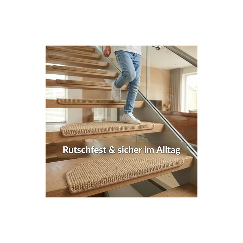 Floordirekt Stair Mats Sisal Pearl Cream Semicircular 25 x 65