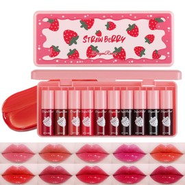 Miniling- Juego de 10 colores de tinte labial, mini lápiz labial líquido aterciopelado con brillo labial hidratante coreano, multiusos L