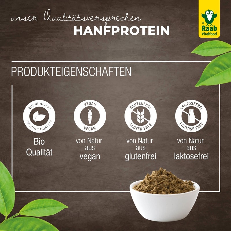 Raab Vitalfood Bio Hanfprotein-Pulver, vegan, Hanf-Pulver mit 49 % pflanzlichem