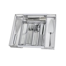 Sedegn Silverware Organizer Metal Mesh, Drawer Organizer, Utensil Cutlery Tray for kitchen drawers,Expandable Flatware Organizer with 7 Compartment Silver 9.4"~17.3" x 13.7"