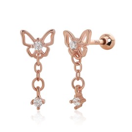 Meissa Schmetterling Hänge-Ohrringe mit Schraubverschluss Roségold Trendige hypoallergene Flachrücken-Ohrringe Sicherheitsverschluss für Damen Mädchen Tochter, Roségold