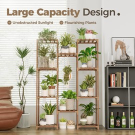 Bamworld Plant Stand Indoor Outdoor Tall Plant Shelf for Multiple Plants Pots Wood Flower Stand Large Flower Holder for Living Room, Patio, Balcony, Garden Decor, Brown | Bamworld