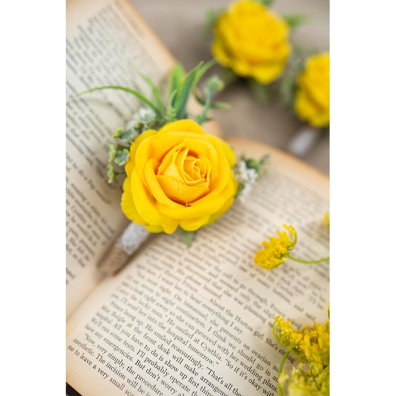 Ansofi Yellow Set of 6 Boutonniere for Best Men Groom