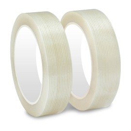 PLAXIARY Filament Strapping Tape 2 Roll 1 Inch x 27 Yards 5.5 Mil Heavy Duty Reinforced Packing Tape Transparent Reinforced Adhesive Fiberglass Tape for Packing Sealing Binding