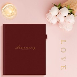 Draphy Anniversary Journal for Couples - Elegant Wedding Memory Book and Photo Album with Pen Holder and Closure Band - The Perfect Anniversary Wedding Gifts for Couples (Scarlet)