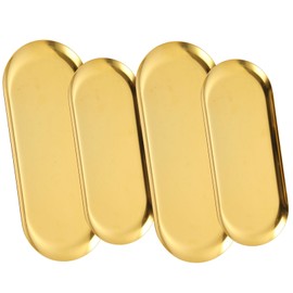 AKOLAFE 4PCS 304 Stainless Steel Serving Tray Set Gold Platters for Serving Food Large Metal Trays Decorative 12" 9” Long Plate Oval Storage Trays Thickened Serving Dishes for Party Buffet Sushi Snack