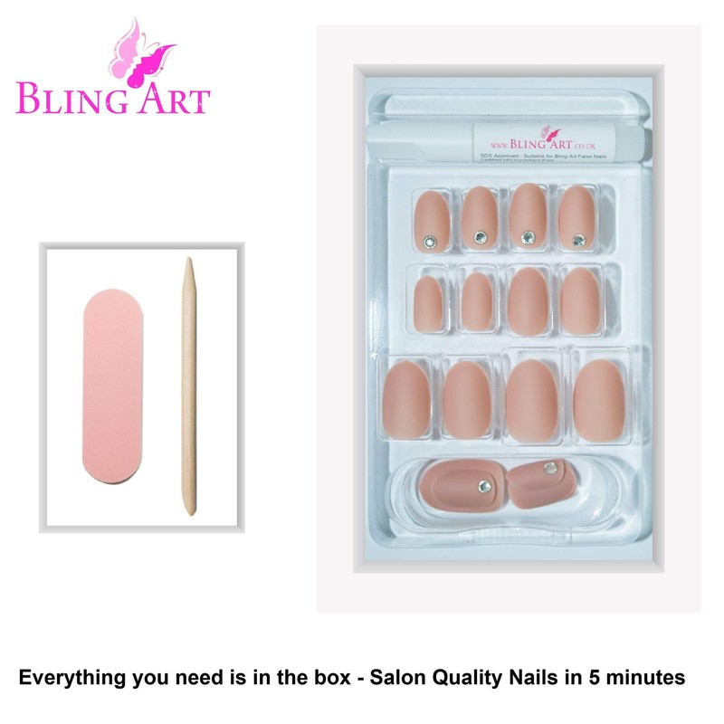 False Nails by Bling Art Beige Matte Oval Medium Fake