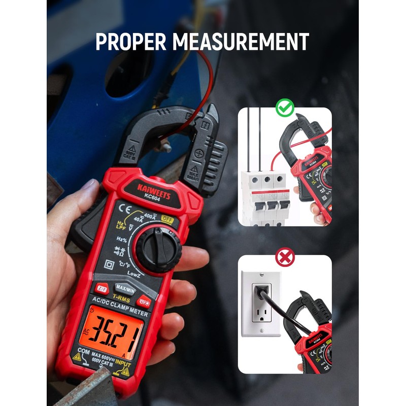 KAIWEETS Digital Clamp Meter Multimeter with D-Shaped Jaw for AC/DC