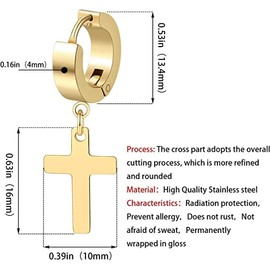 LYSAIMG 3 Pairs Stainless Steel Cross Dangle Huggie Hinged Hoop Earrings for Men Women,Classic Cross Hoop Earrings,Hook Cross Earrings Fine Jewelry for Men Women (Silver,Gold,Black)