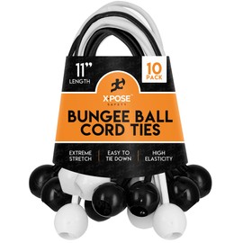 Xpose Safety Bungee Ball Cords 11" 10 Pack Heavy Duty Assorted Colors Black and White Stretch Rope with Ball Ties for Canopies, Tarps, Walls, Cable Organization