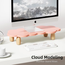 AFOOYO Monitor Stand Riser,Sheep-Shaped Sturdy Wood Computer Monitor Riser, Laptop Monitor Stand, Multi-Purpose Desktop Organizer Riser for Computer, Laptop, Printer, TV,,Pink