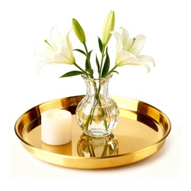 Nexyetnov Gold Round Serving Tray, 12", 1 Pack