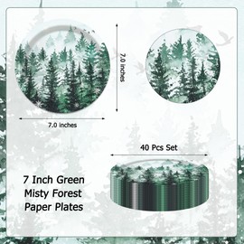 Jajajuegos 40-Piece 7 Inch Green Misty Forest Disposable Paper Plates Set | Enchanting Woodland Design – Perfect for Nature-Picnics, BBQs Themed Birthdays, Baby Showers & Cozy Family Gatherings