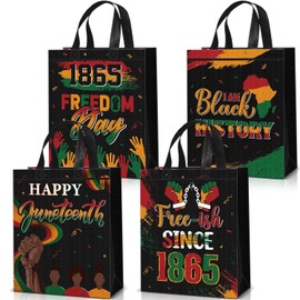 Blosssound 32 Pcs Juneteenth Bags Bulk Non-woven Happy Juneteenth Gift Bags with Handle 12 x 10 x 4 Inch Reusable African American Treat Goody Bag for June 19th Freedom Festival Supplies
