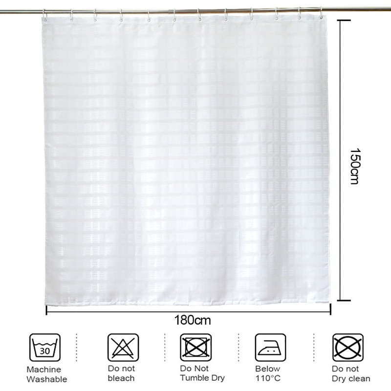 YISURE Short Shower Curtain, White Jacquard Shower Curtain for Bathroom